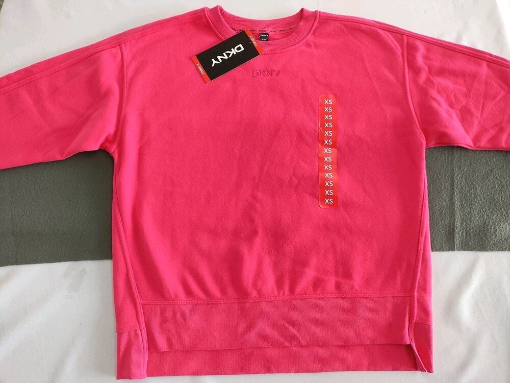 DKNY Women's Classic Fit Hi-Lo Hemmed Crewneck Sweatshirt Pink Sz XS